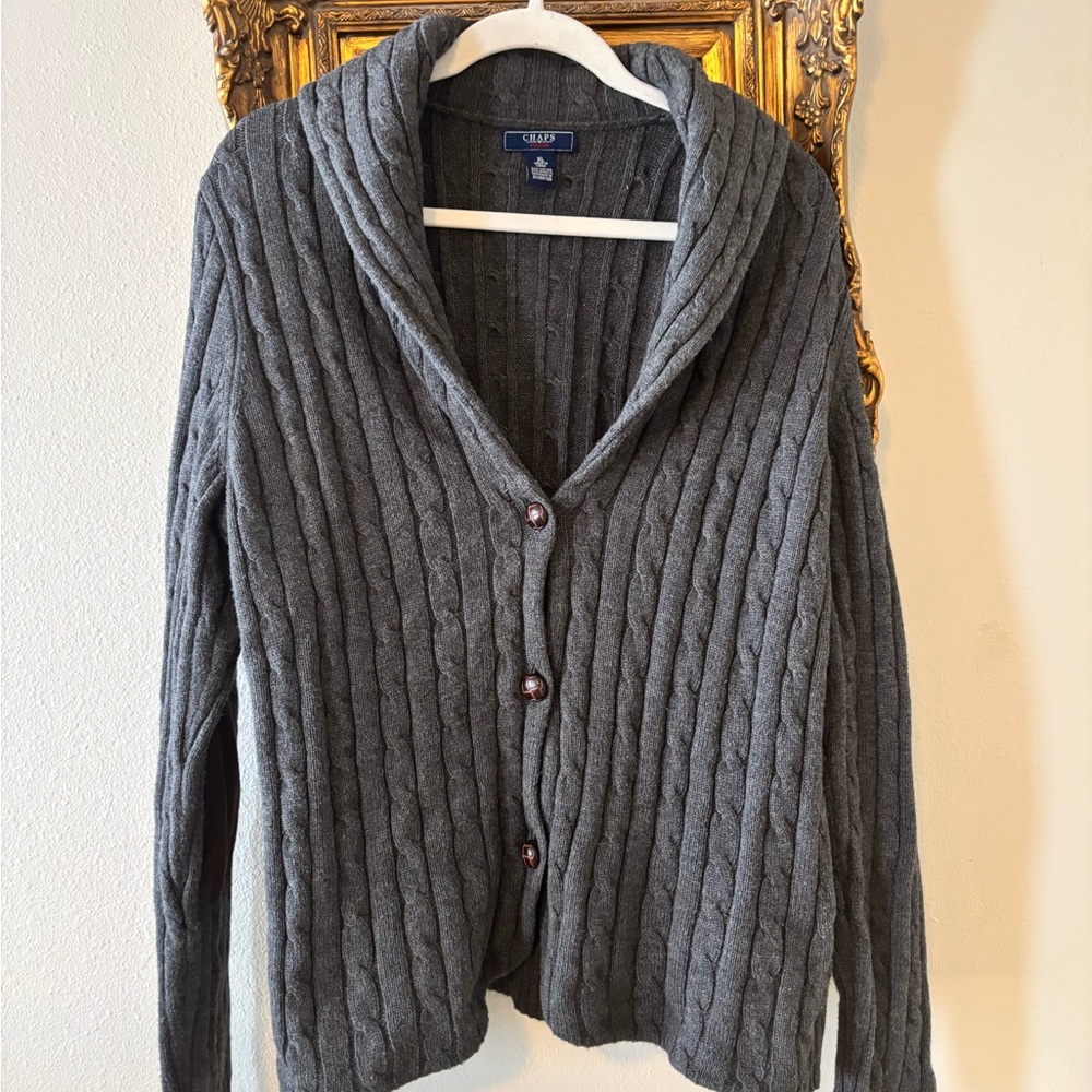 Chaps Gray Cable Knit Cardigan